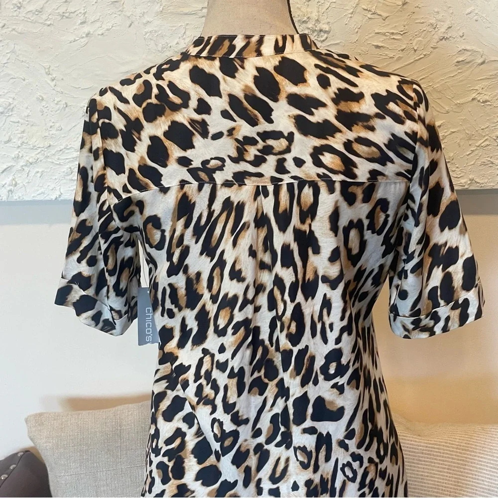 Chico's Women's Utility Shirt Animal Print Leopard Short Sleeve Sz 00 NWT - Picture 8 of 8